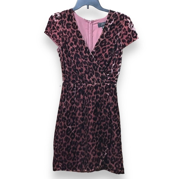 J Crew Velour Faux Wrap Animal Print Short Sleeve Dress Size 00 - Picture 1 of 10